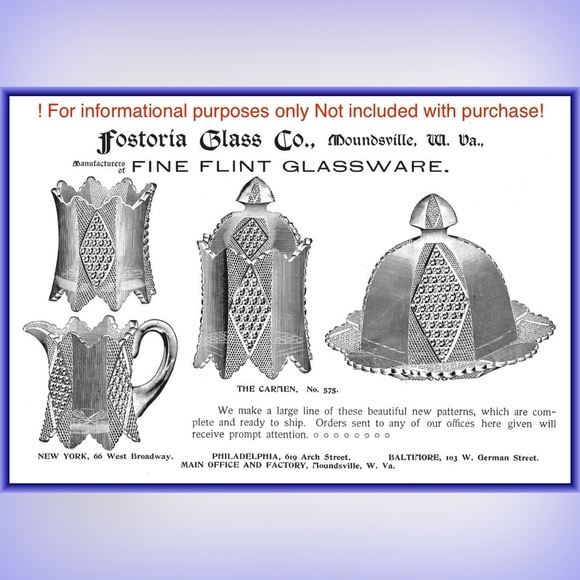 Antique 1896 Carmen by Fostoria 575 Panelled Diamond 4 Pcs Table Set EAPG Rare - Picture 16 of 16